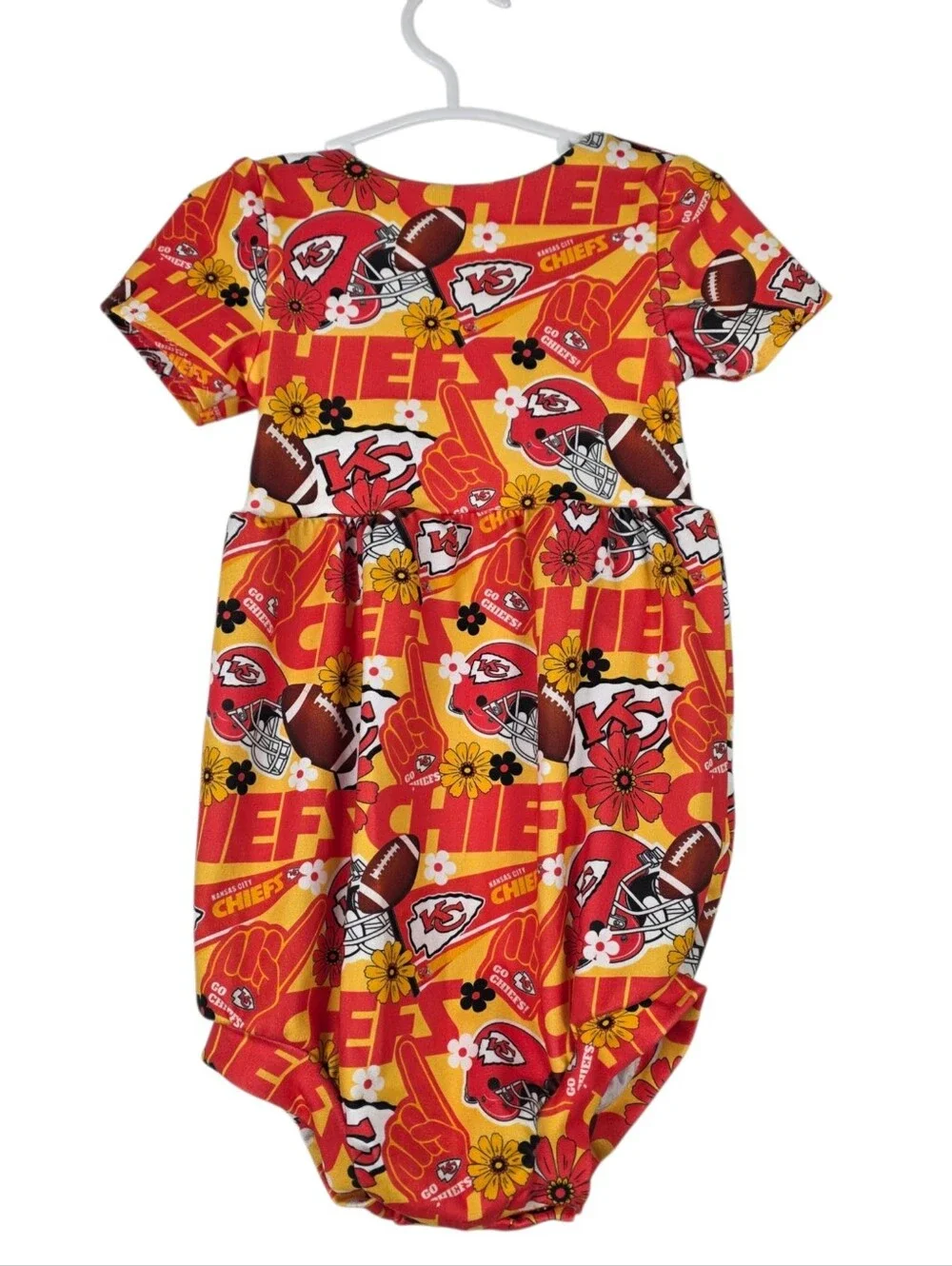 Kansas City Chiefs Toddler Short Sleeve Onsie Custom Made - Red & Yellow